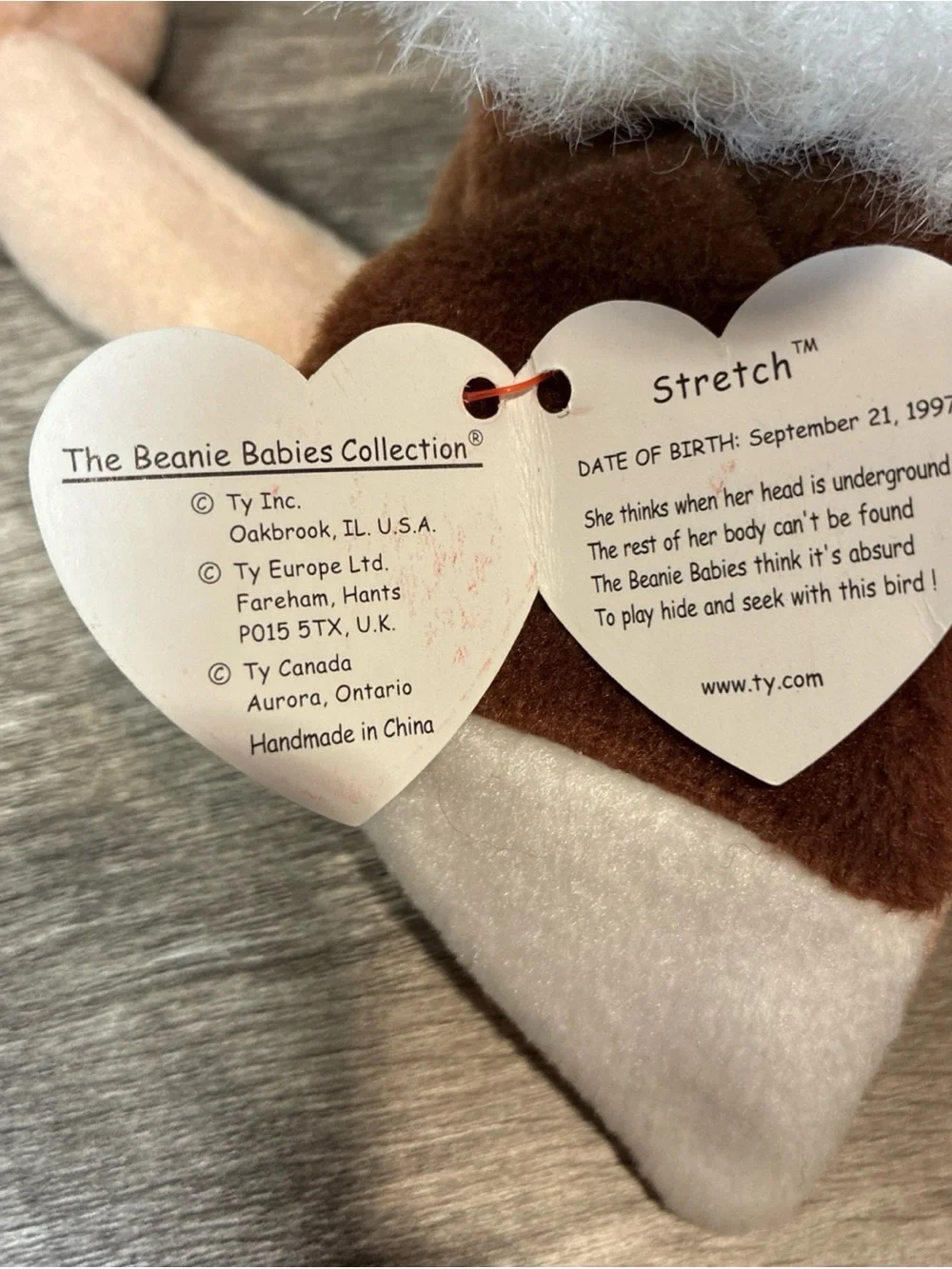 Ty Beanie Baby Stretch The Ostrich Plush Bday Sept 21 1997 Retired